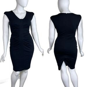 Iris Setlakwe Women's Size 10 Black Ruched Cap Sleeves Bodycon Sheath Dress